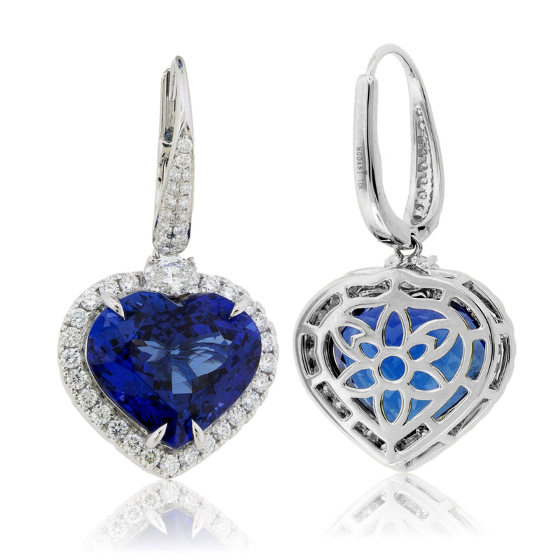 Heart Tanzanite & Stunning Classic Diamond Halo Dangle Earrings - Park City Jewelers