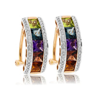 Huggie Style Rainbow Mixed Gemstone & Diamond Earrings - Park City Jewelers