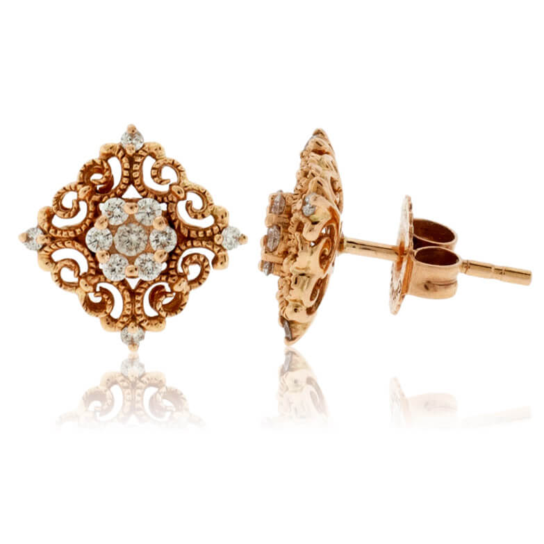 Intricate Filigree Diamond Post Style Earrings - Park City Jewelers