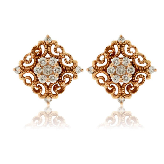 Intricate Filigree Diamond Post Style Earrings - Park City Jewelers