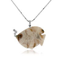 Jasper Hand Carved Fish with Diamond Bubbles Pendant - Park City Jewelers