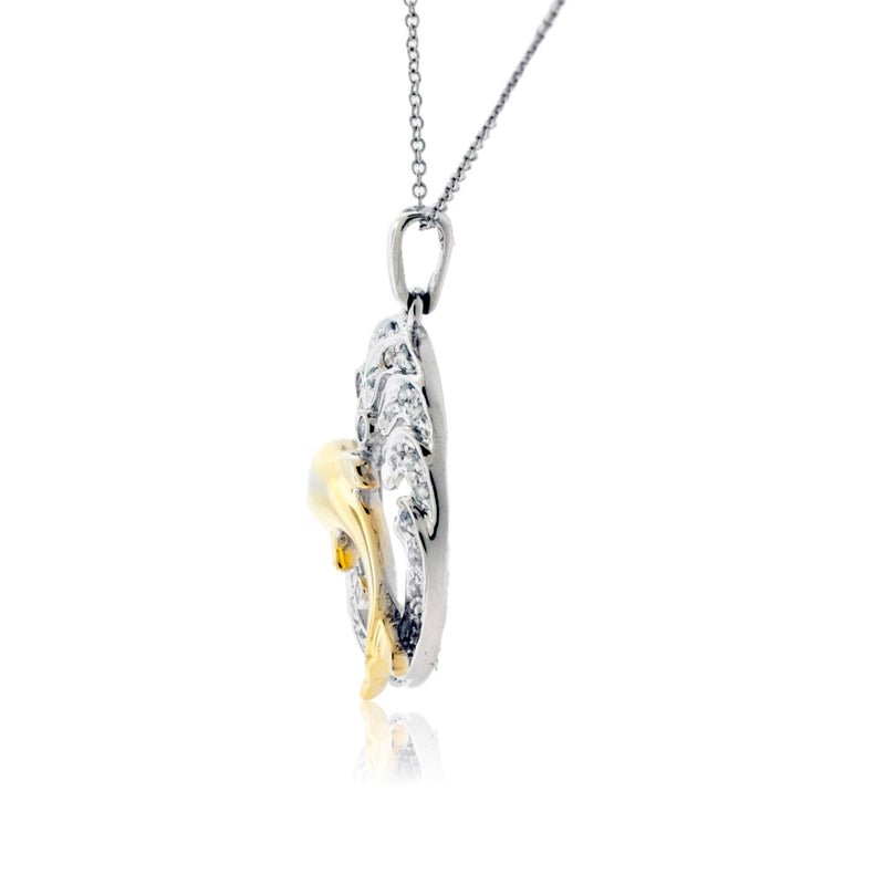Jumping Dolphin in Diamond Wave Pendant - Park City Jewelers