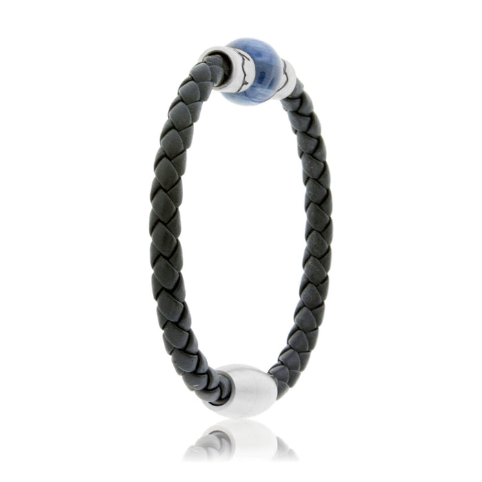 Kyanite & Mountain Bead on Woven Leather Sterling Silver Bracelet - Park City Jewelers