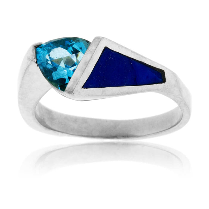 Lapis Inlay and Blue Topaz Trillion Ring - Park City Jewelers