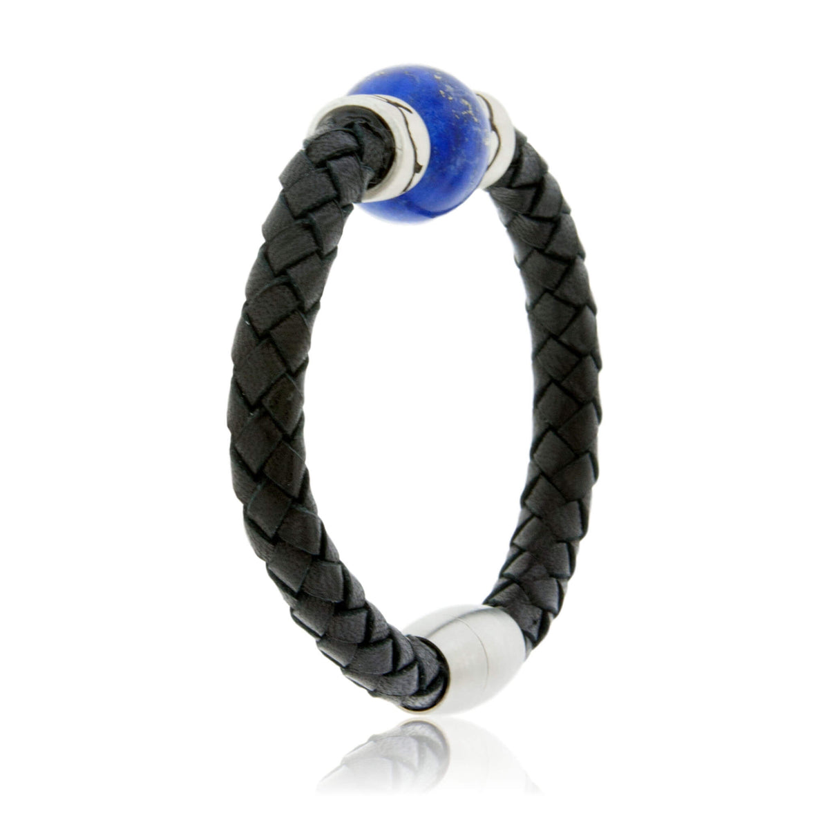 Lapis & Mountain Bead on Woven Leather Sterling Silver Bracelet - Park City Jewelers