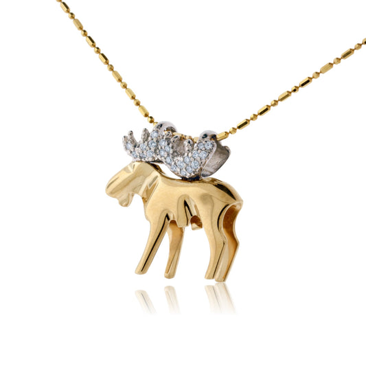 Large Diamond Antlered Moose Necklace - Park City Jewelers