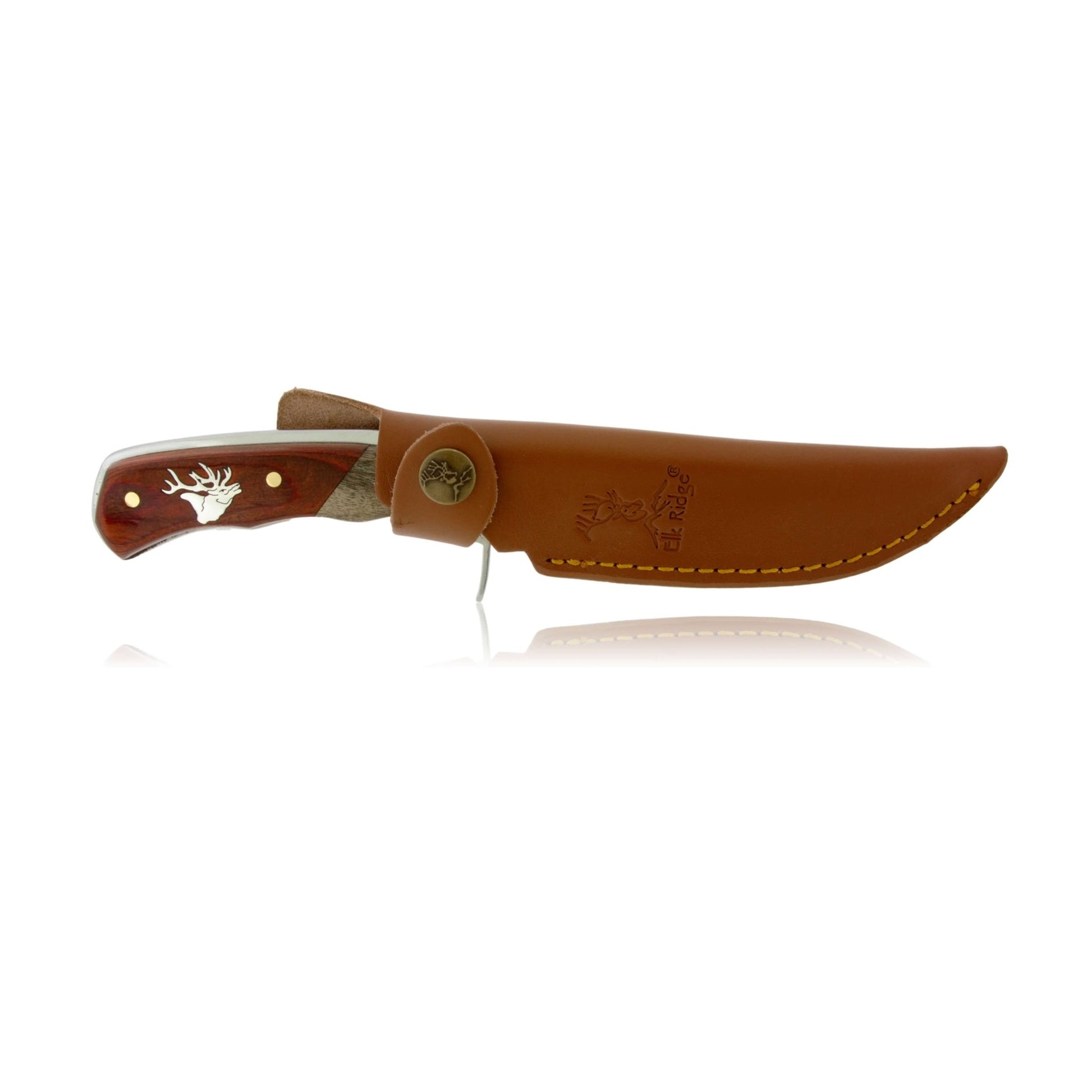 Large Hunting Knife with Antler & Sterling Silver Elk Inlay - Park City Jewelers