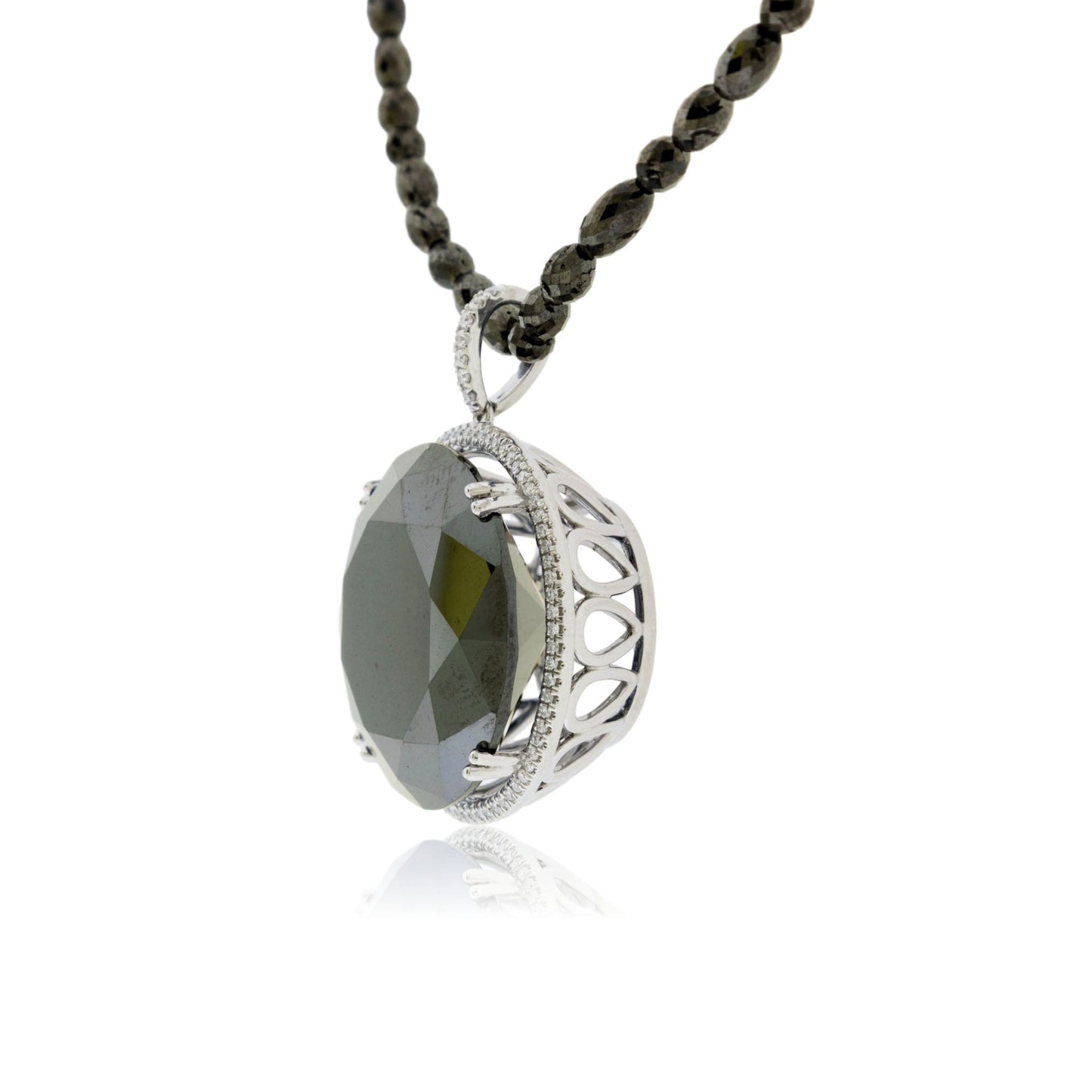 Large Round Black Diamond & Diamond Halo Pendant - Park City Jewelers
