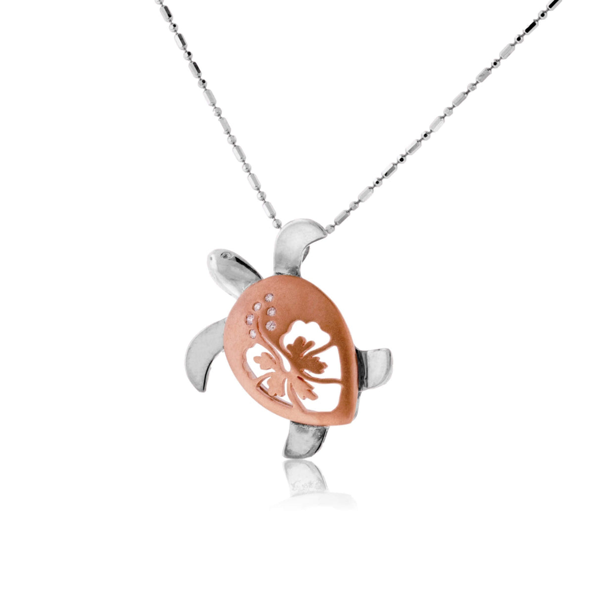 Larger Two Toned Turtle with Hibiscus Flower Pendant - Park City Jewelers