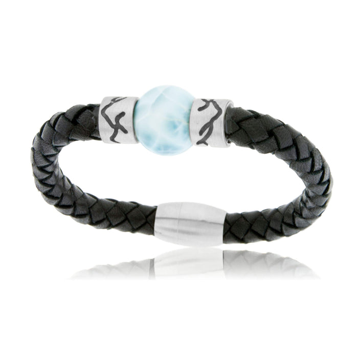 Larimar & Mountain Bead on Woven Leather Sterling Silver Bracelet - Park City Jewelers