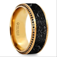 Lava Inlaid Yellow Gold Ring Polished Beveled Edges Set with Round Black Diamonds - Park City Jewelers