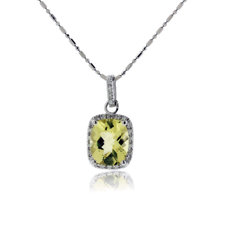 Light Green Peridot & Diamond Halo Pendant - Park City Jewelers