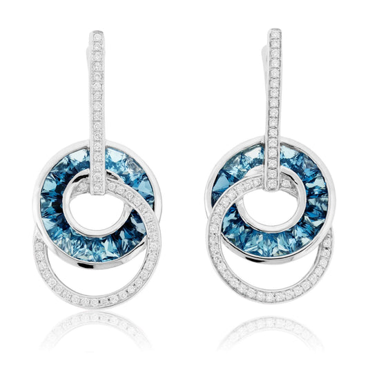 London Blue to Sky Blue Topaz Circle with Diamond Accented Earrings - Park City Jewelers