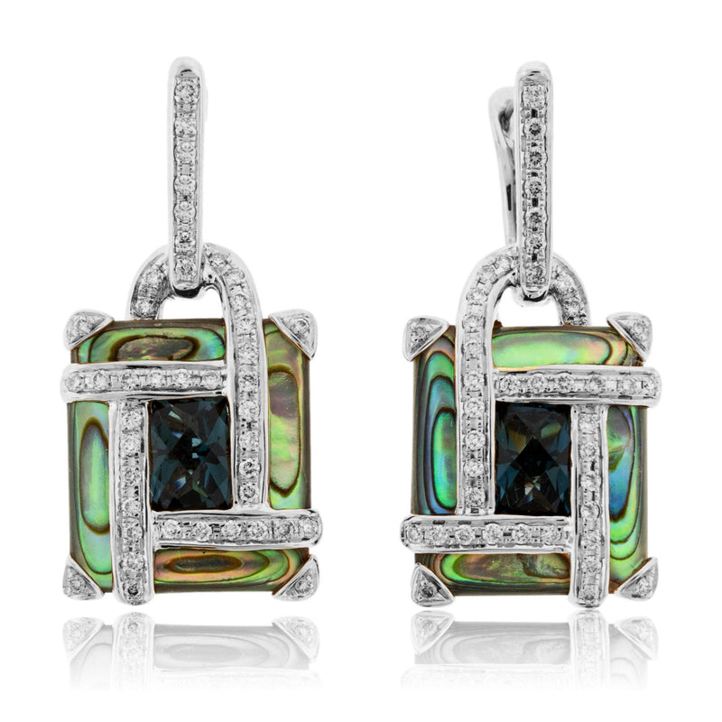London Blue Topaz, Abalone Shell with Diamond Accented Earrings - Park City Jewelers