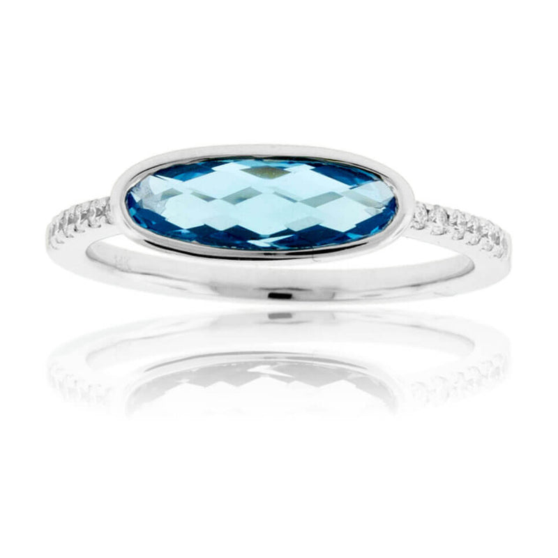 Long Oval London Blue Topaz Bezel Style Ring - Park City Jewelers