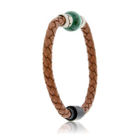Malachite & Mountain Bead on Woven Leather Sterling Silver Bracelet - Park City Jewelers