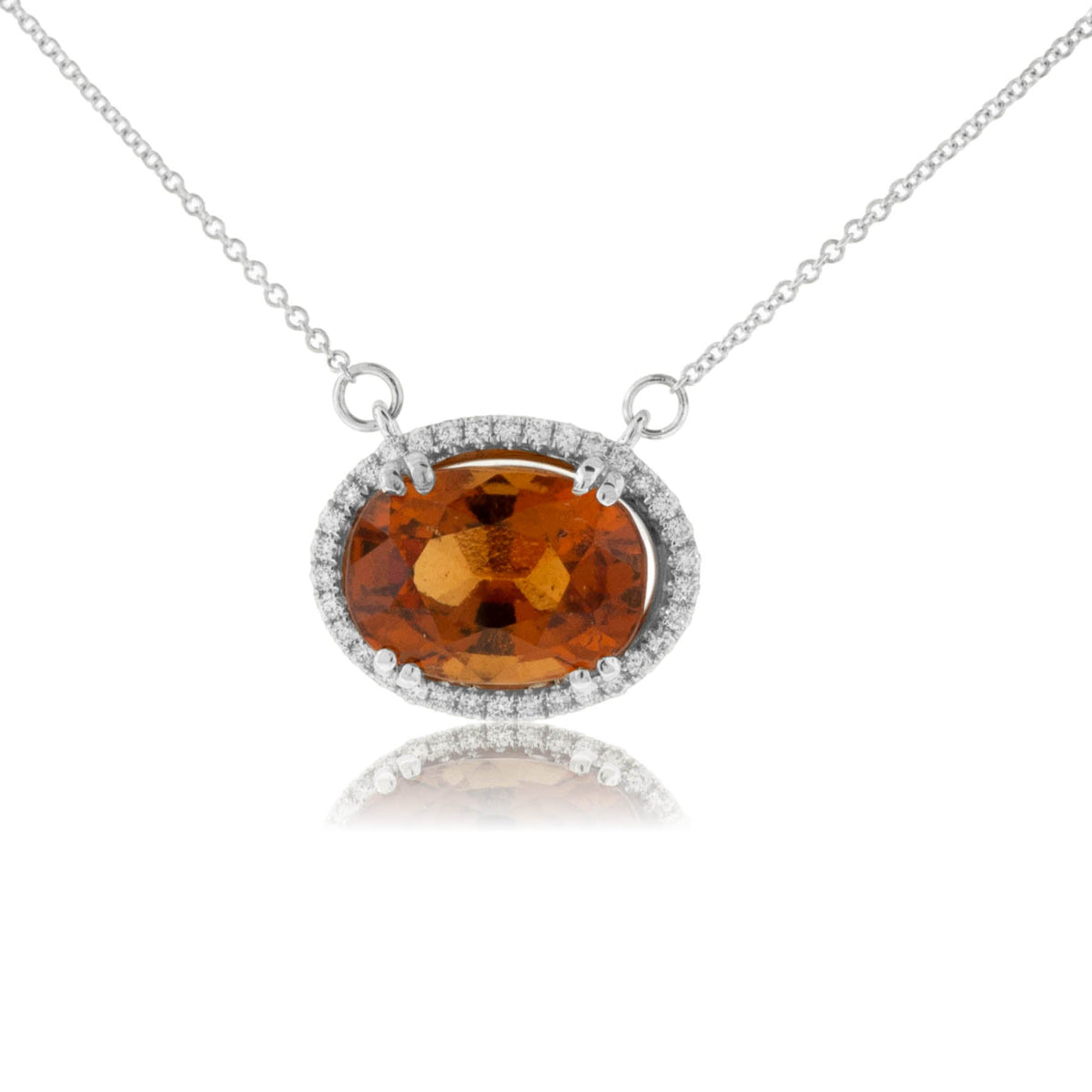 Mandarin Garnet and Diamond Halo Style Pendant - Park City Jewelers