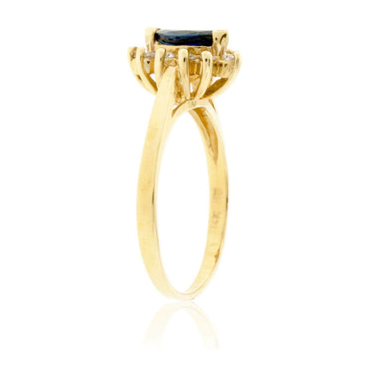 Marquise Blue Sapphire and Classic Diamond Halo Ring - Park City Jewelers