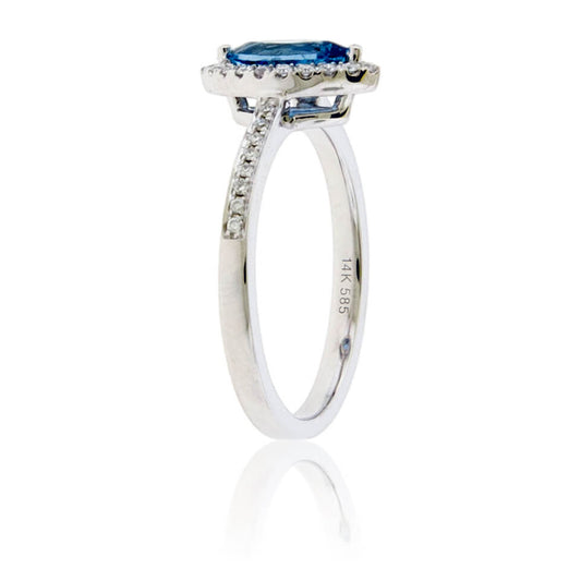 Marquise Blue Topaz & Diamond Halo Ring - Park City Jewelers