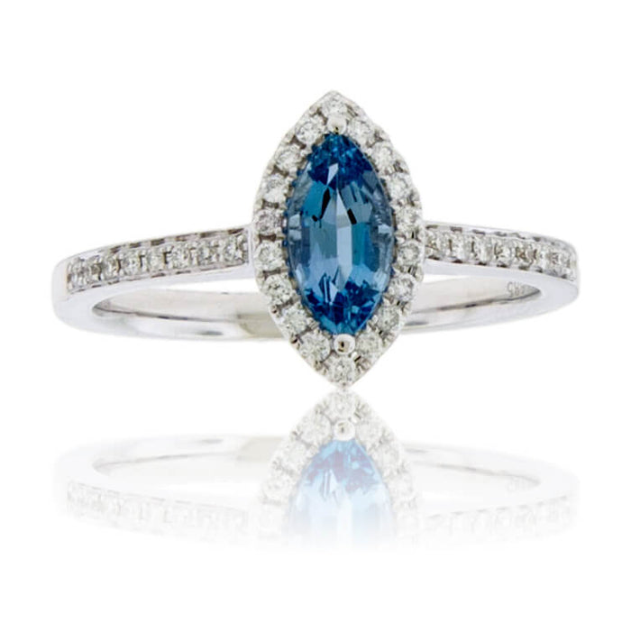 Marquise Blue Topaz & Diamond Halo Ring - Park City Jewelers