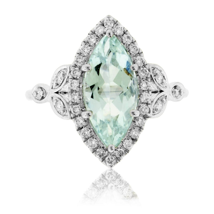 Marquise-Cut Aquamarine with Diamond Halo Ring - Park City Jewelers