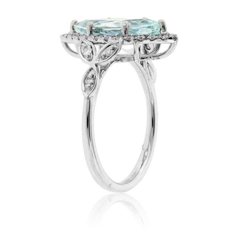 Marquise-Cut Aquamarine with Diamond Halo Ring - Park City Jewelers