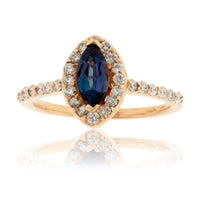 Marquise-Shape Alexandrite & Diamond Halo Diamond Shank Ring - Park City Jewelers