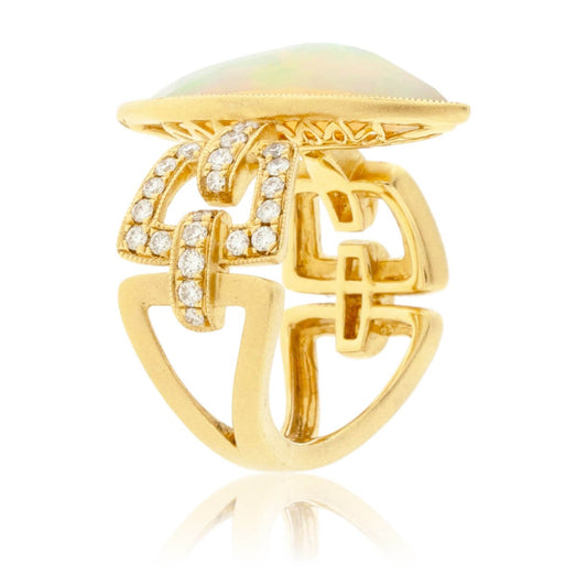 Marquise Shaped Ethiopian Opal & Halo Intricate Ring - Park City Jewelers