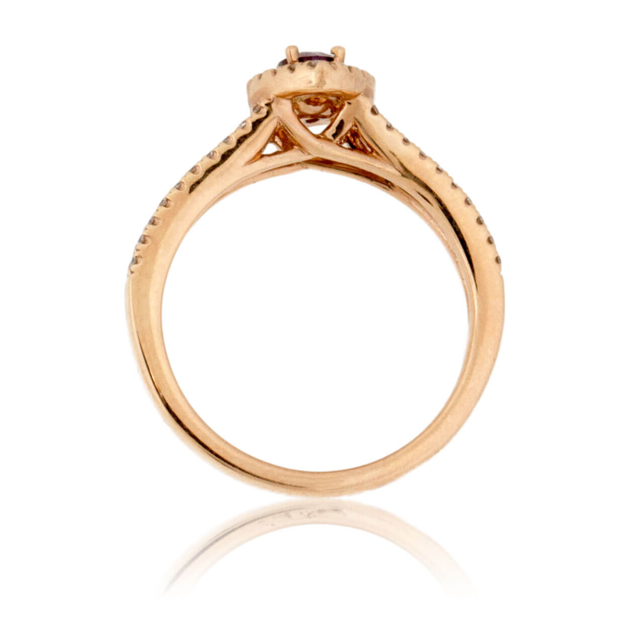 Marquise Shaped Red Emerald and Diamond Halo Style Splint Shank Ring - Park City Jewelers