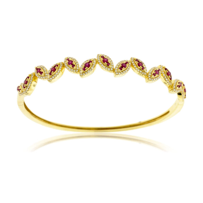 Marquise Shaped Rubies with Diamond Halos Bangle Bracelet - Park City Jewelers