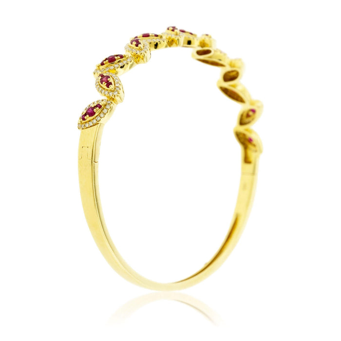 Marquise Shaped Rubies with Diamond Halos Bangle Bracelet - Park City Jewelers