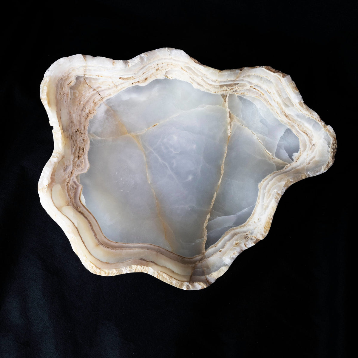 Matte Ice White Banded Onyx Bowl with Rustic Edge - Park City Jewelers