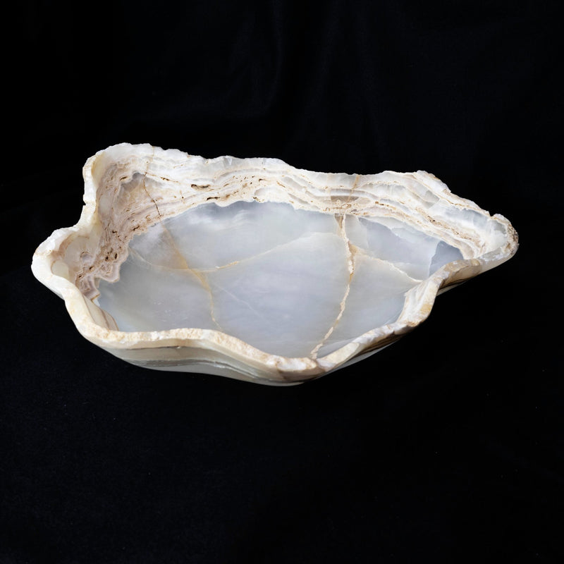 Matte Ice White Banded Onyx Bowl with Rustic Edge - Park City Jewelers