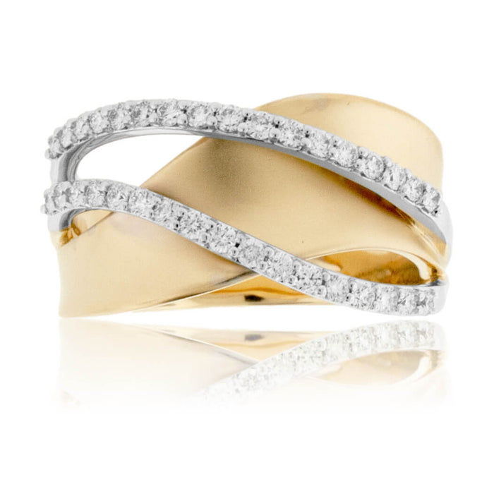 Matte Yellow & White Gold Diamond Overpass Ring - Park City Jewelers