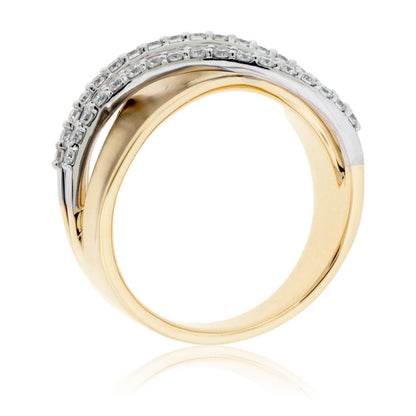 Matte Yellow & White Gold Diamond Overpass Ring - Park City Jewelers