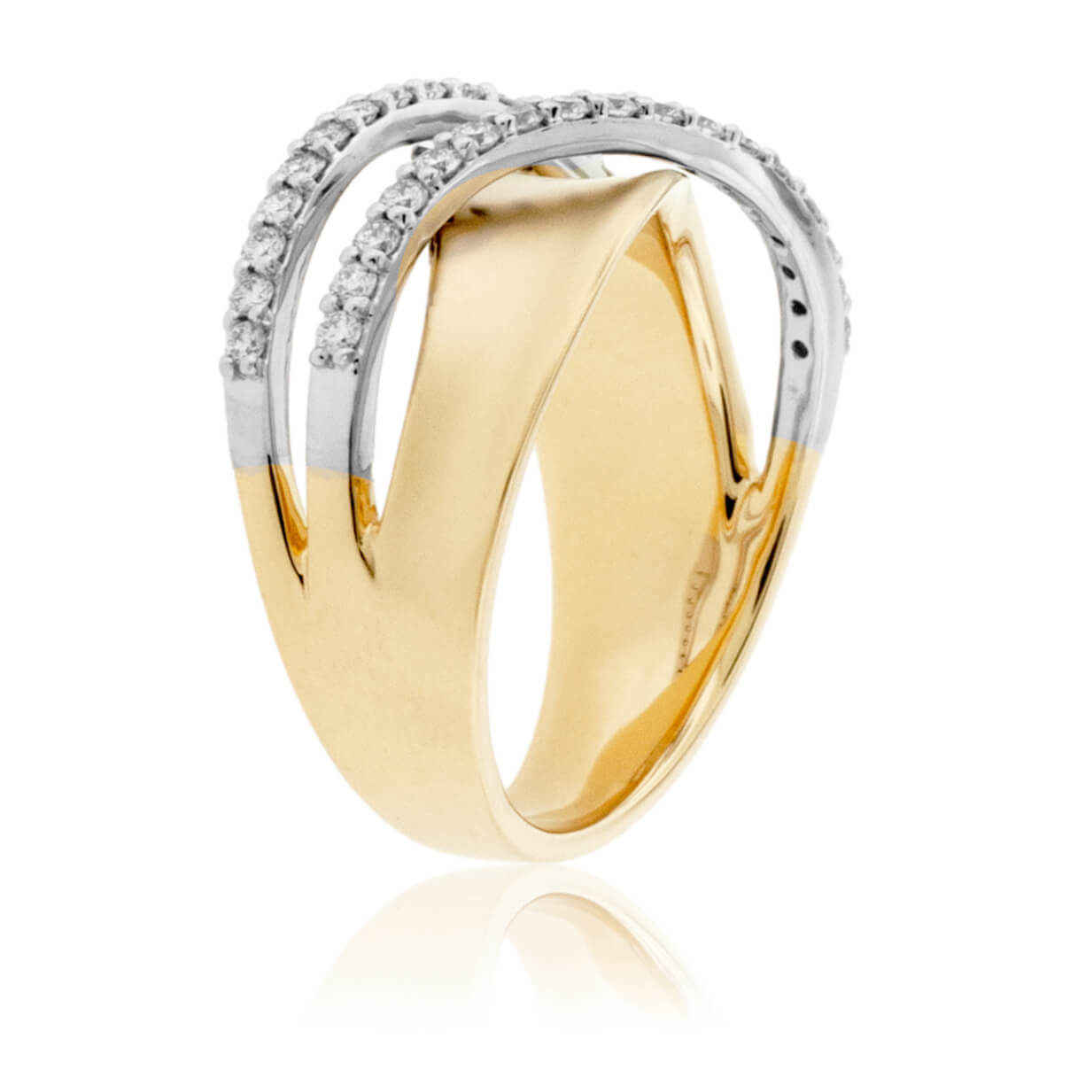 Matte Yellow & White Gold Diamond Overpass Ring - Park City Jewelers