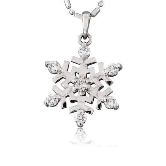 Medium Diamond Tipped Snowflake Necklace - Park City Jewelers