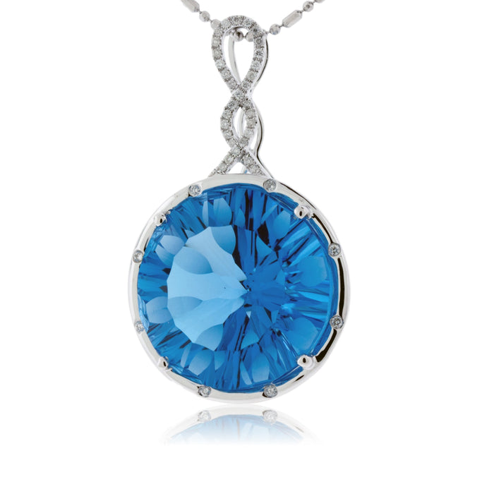 Millennial Cut Round Blue Topaz and Diamond Necklace in White Gold - Park City Jewelers