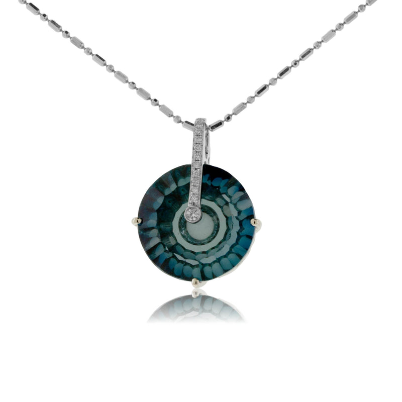 Millennium Cut Round London Blue Topaz and Diamond Necklace in White Gold - Park City Jewelers