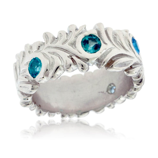 Mixed Blue Gemstone Hand Carved Nature Inspired Ring - Park City Jewelers