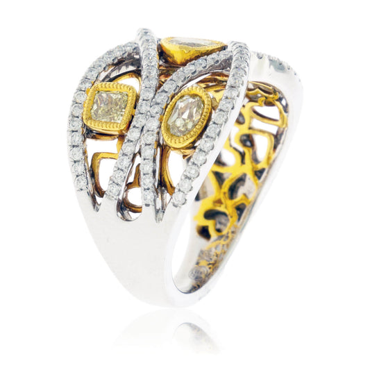 Mixed Cut Yellow Diamonds & Diamond Fashion Ring - Park City Jewelers