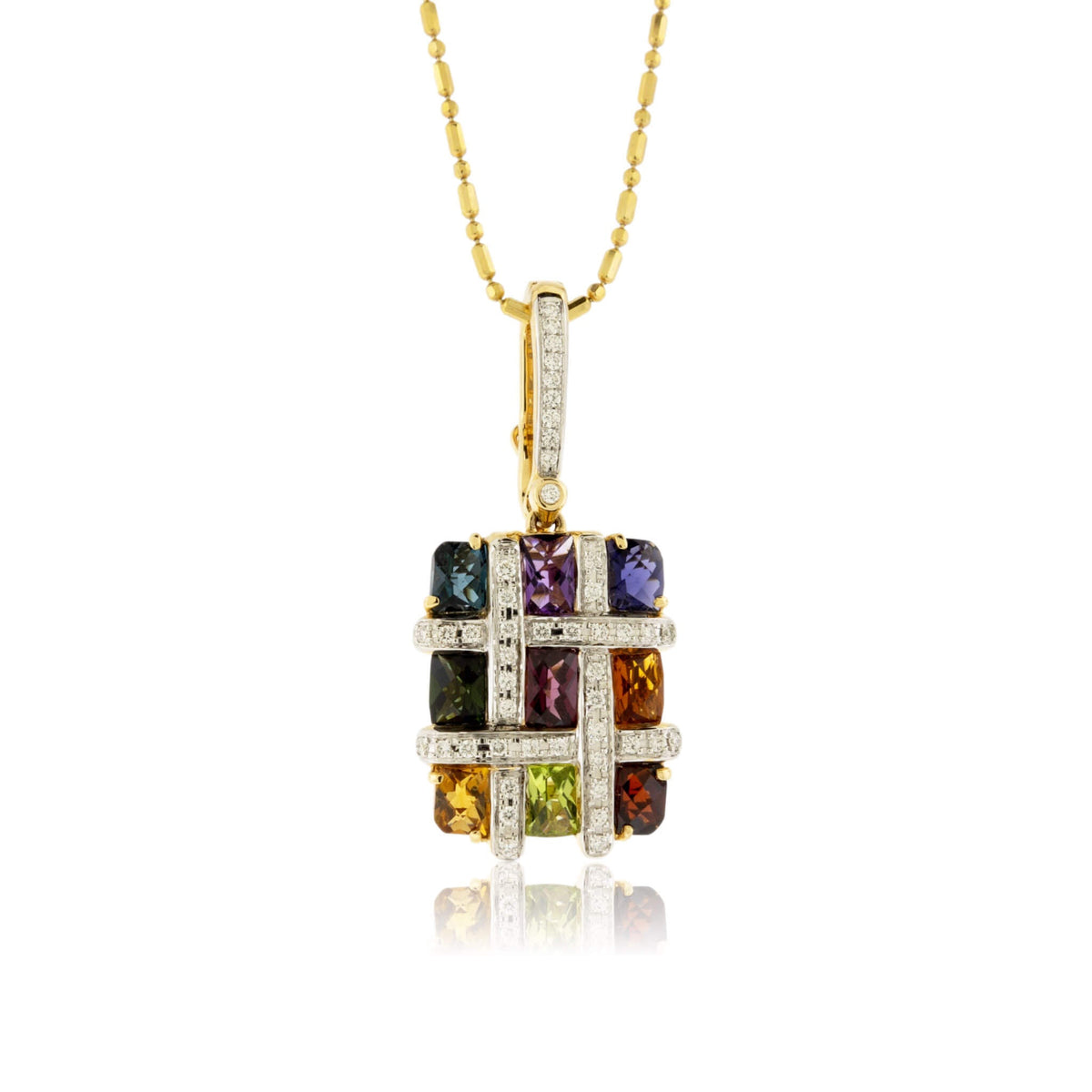 Mixed Gemstone Checkerboard & Diamond Pendant - Park City Jewelers
