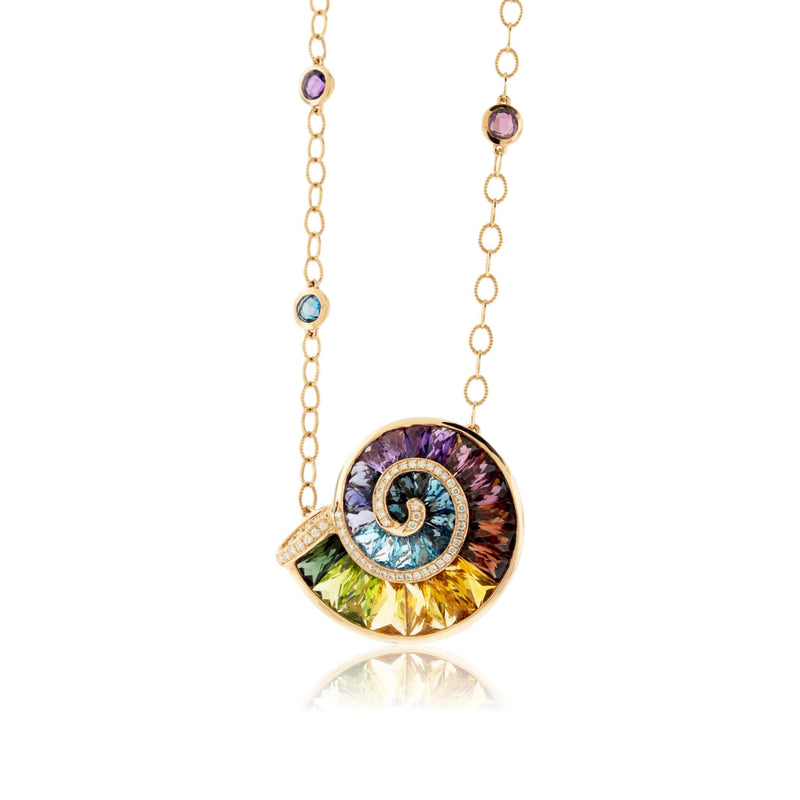 Mixed Gemstone & Diamond Ammonite Swirl Pendant - Park City Jewelers