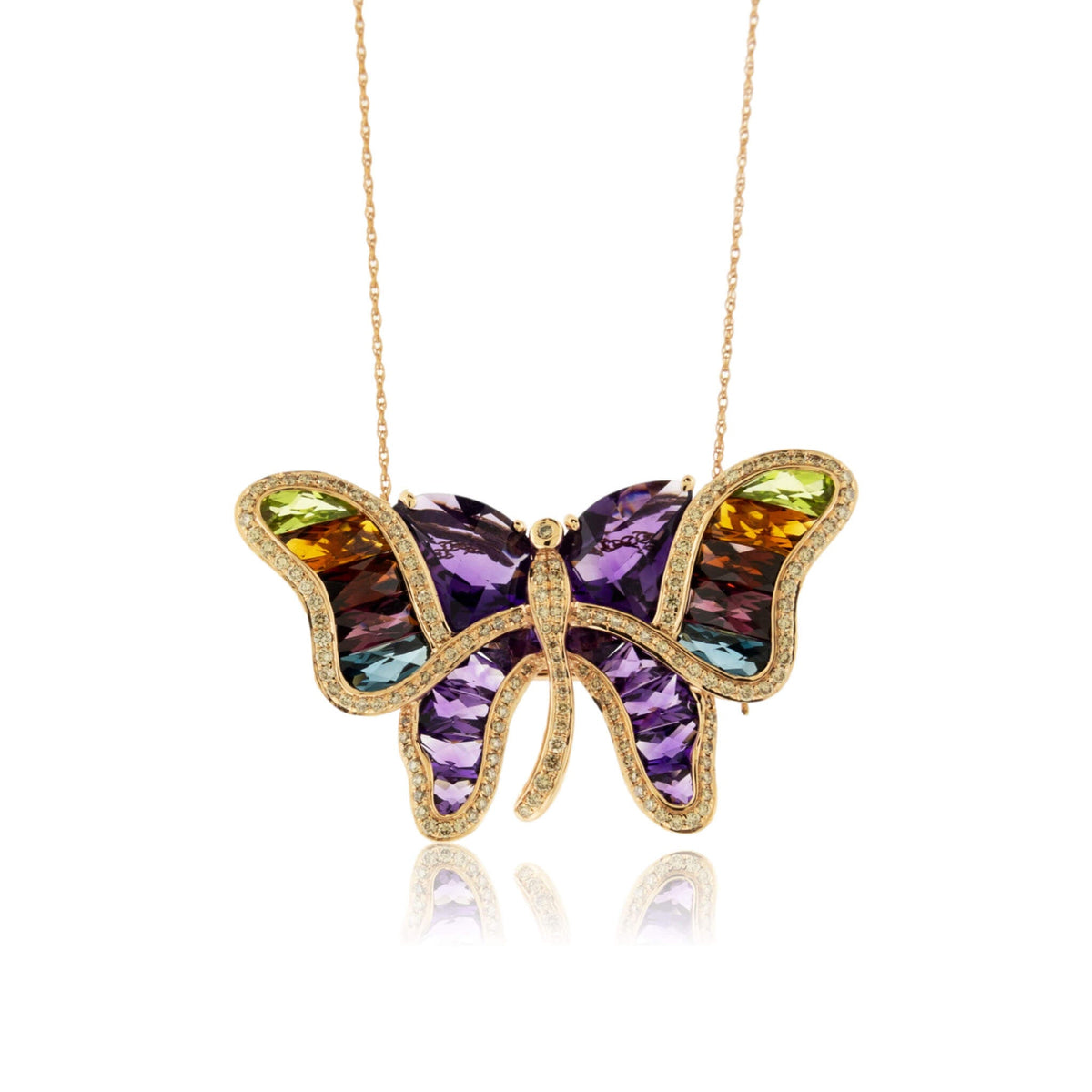 Mixed Gemstone & Diamond Butterfly Brooch - Pendant - Park City Jewelers