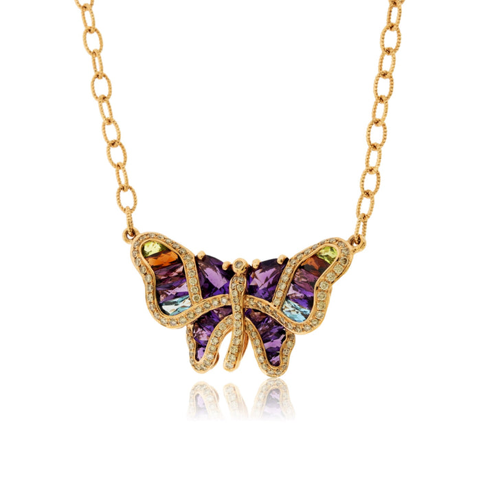 Mixed Gemstone & Diamond Butterfly Necklace - Park City Jewelers