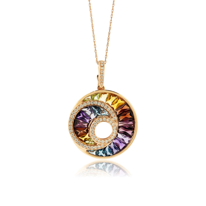 Mixed Gemstone & Diamond Circle Swirl Pendant - Park City Jewelers