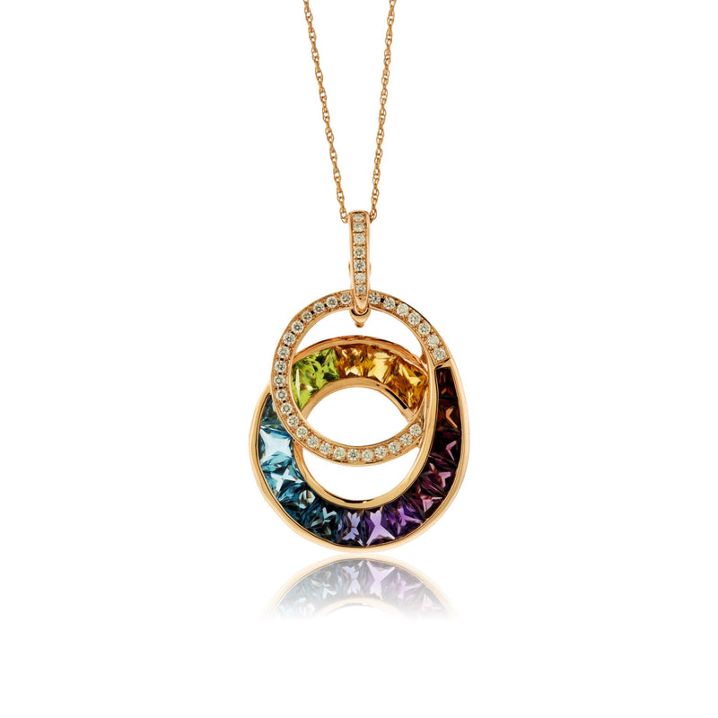 Mixed Gemstone & Diamond Double Circle Swirl Pendant - Park City Jewelers