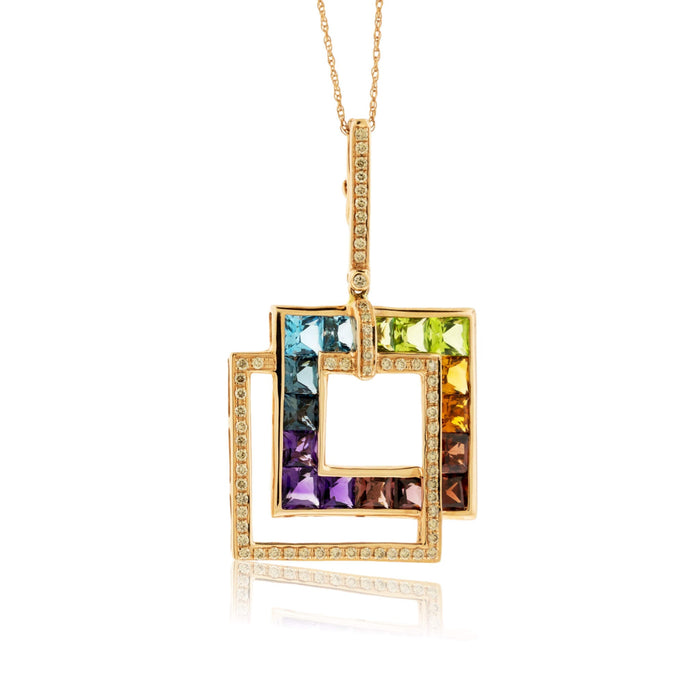 Mixed Gemstone & Diamond Double Square Pendant - Park City Jewelers
