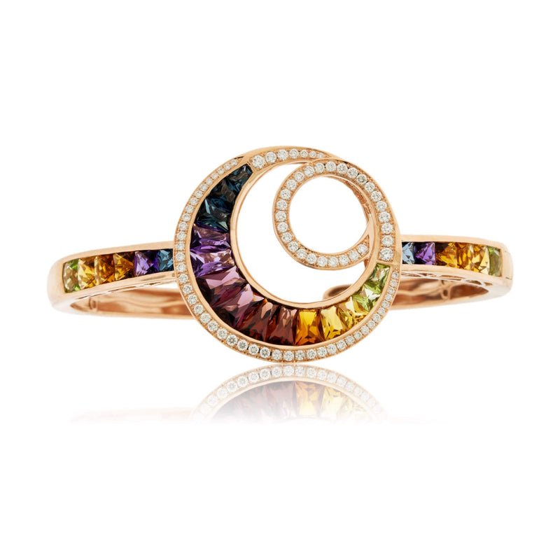 Mixed Gemstone & Diamond Spiral Flexing Bangle Bracelet - Park City Jewelers
