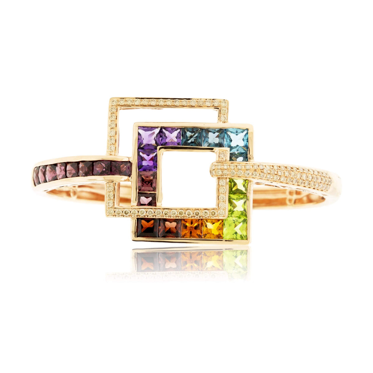 Mixed Gemstone & Diamond Square Flexing Bangle Bracelet - Park City Jewelers